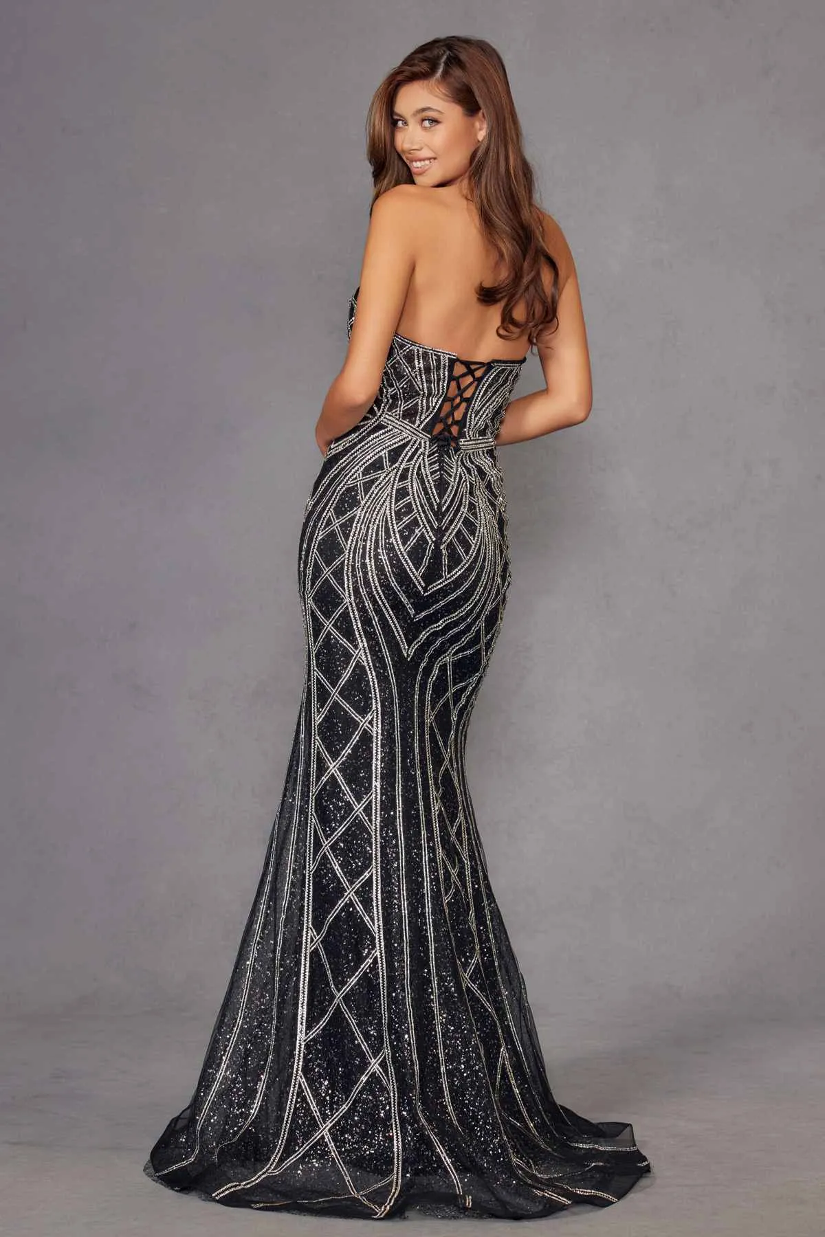 Juliet JT2525L Luxury High End Strapless Fitted Evening Gown