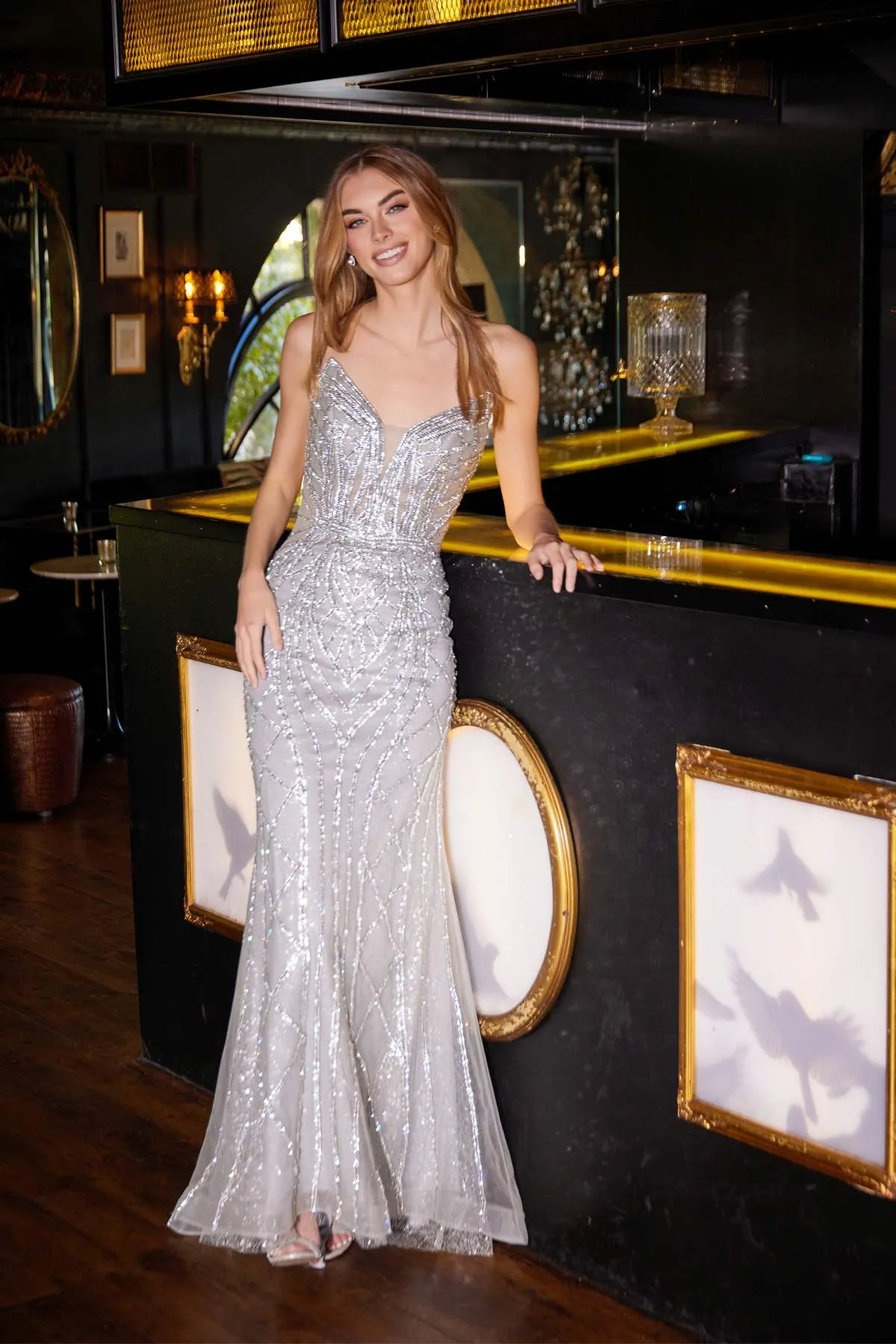 Juliet JT2525L Luxury High End Strapless Fitted Evening Gown