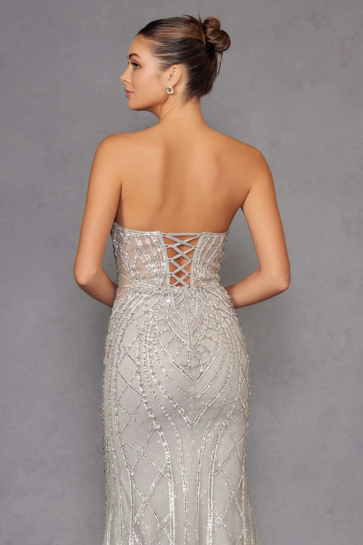 Juliet JT2525L Luxury High End Strapless Fitted Evening Gown