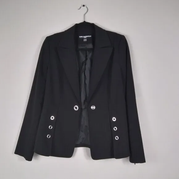Karl Lagerfeld Paris Classic Black Tuxedo Style Jacket w Edgy Mariner Twist Sz 2