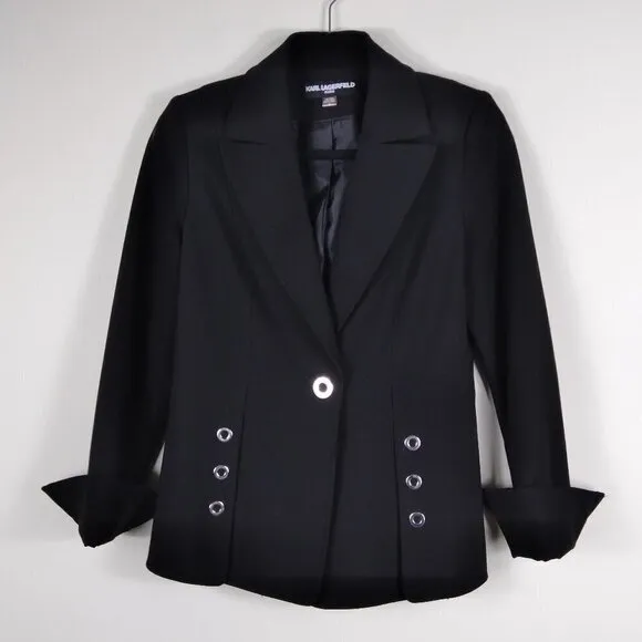 Karl Lagerfeld Paris Classic Black Tuxedo Style Jacket w Edgy Mariner Twist Sz 2