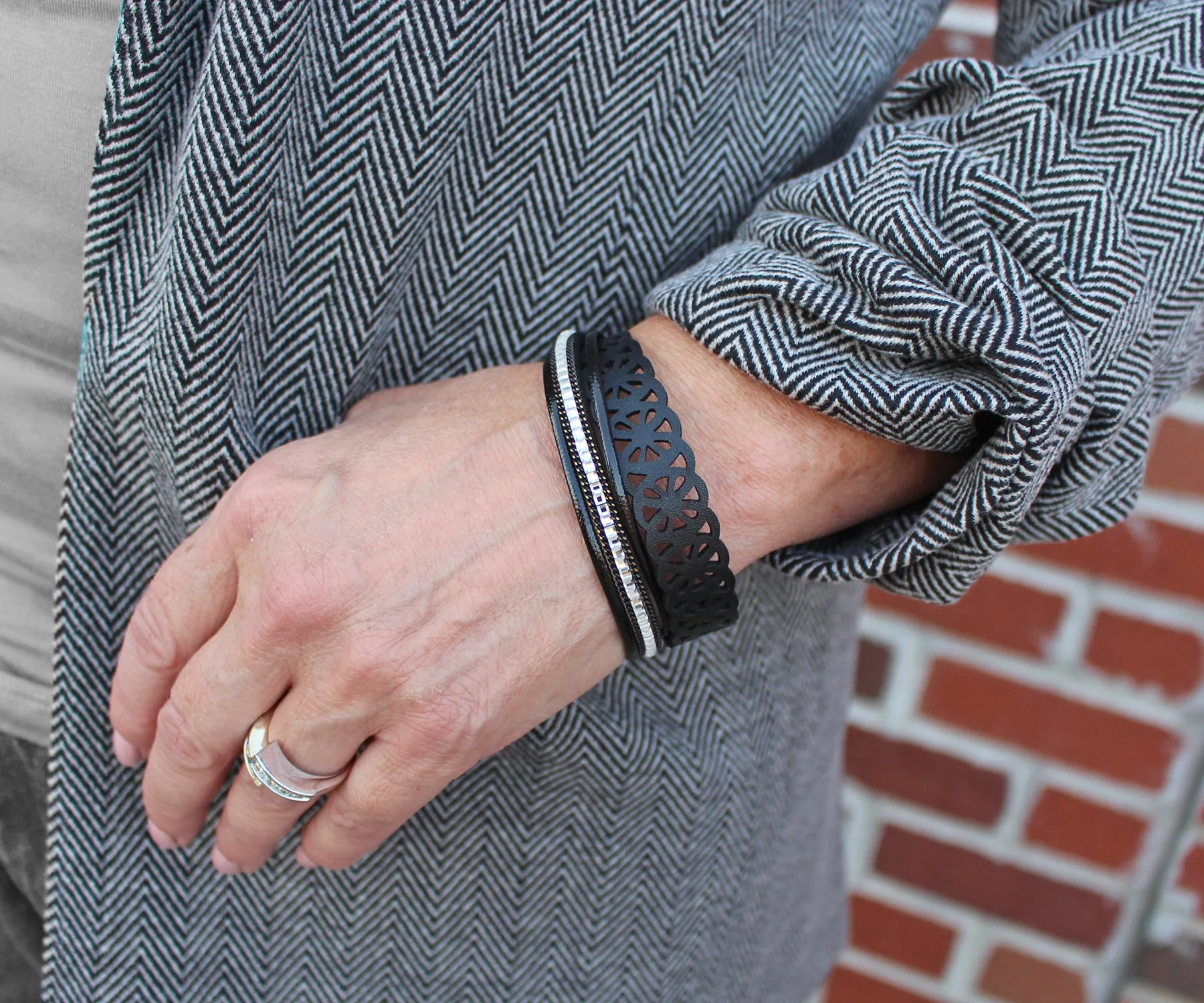 Lacey Cut Out Black Wrap Bracelet