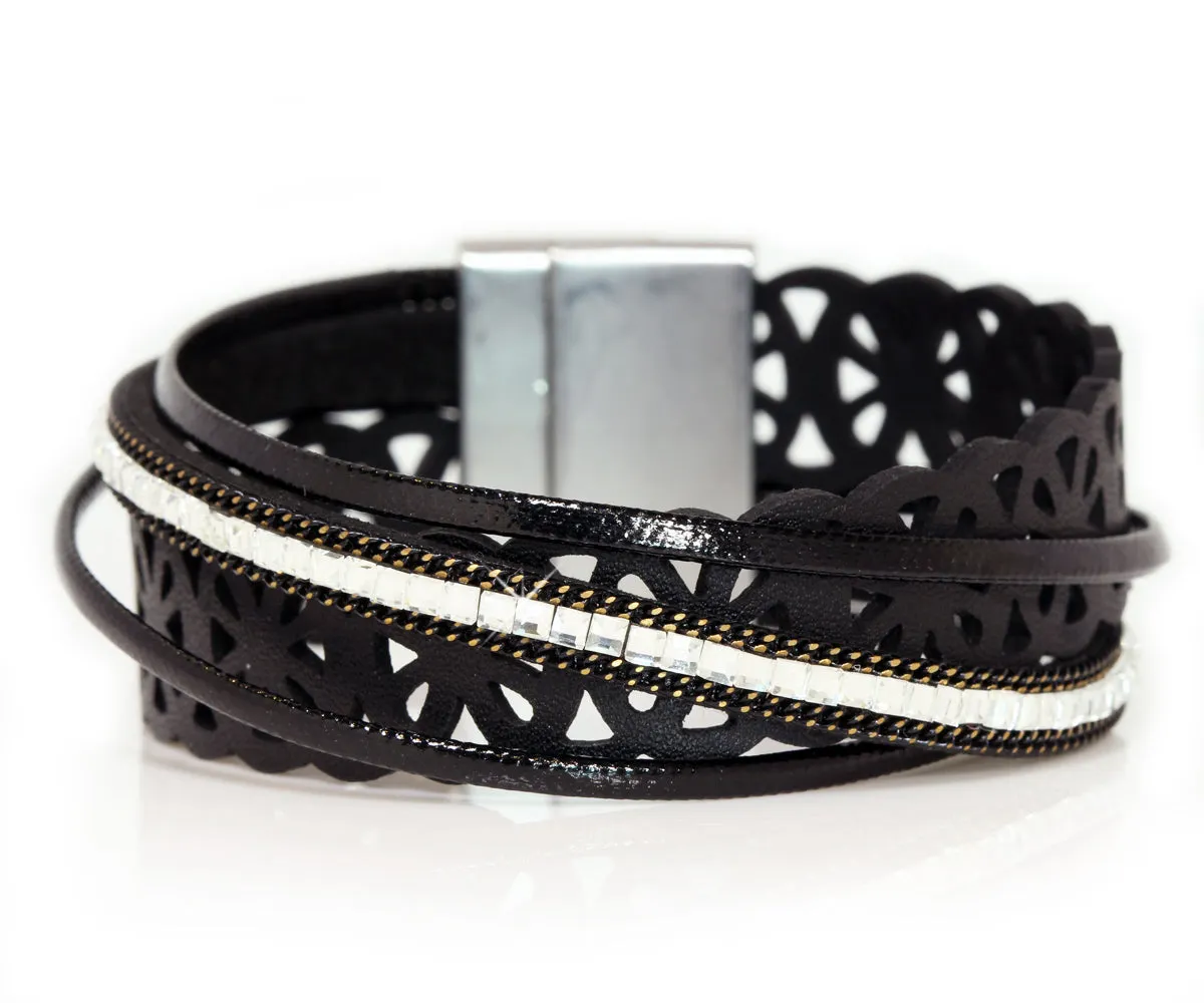 Lacey Cut Out Black Wrap Bracelet