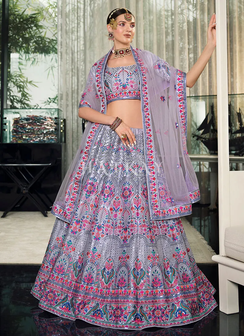 Lavender Embroidery Festive Lehenga Choli