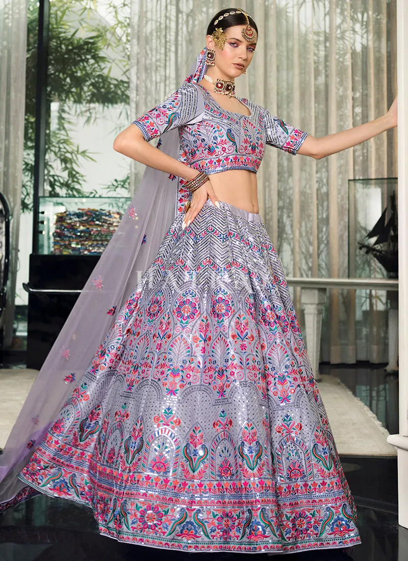 Lavender Embroidery Festive Lehenga Choli