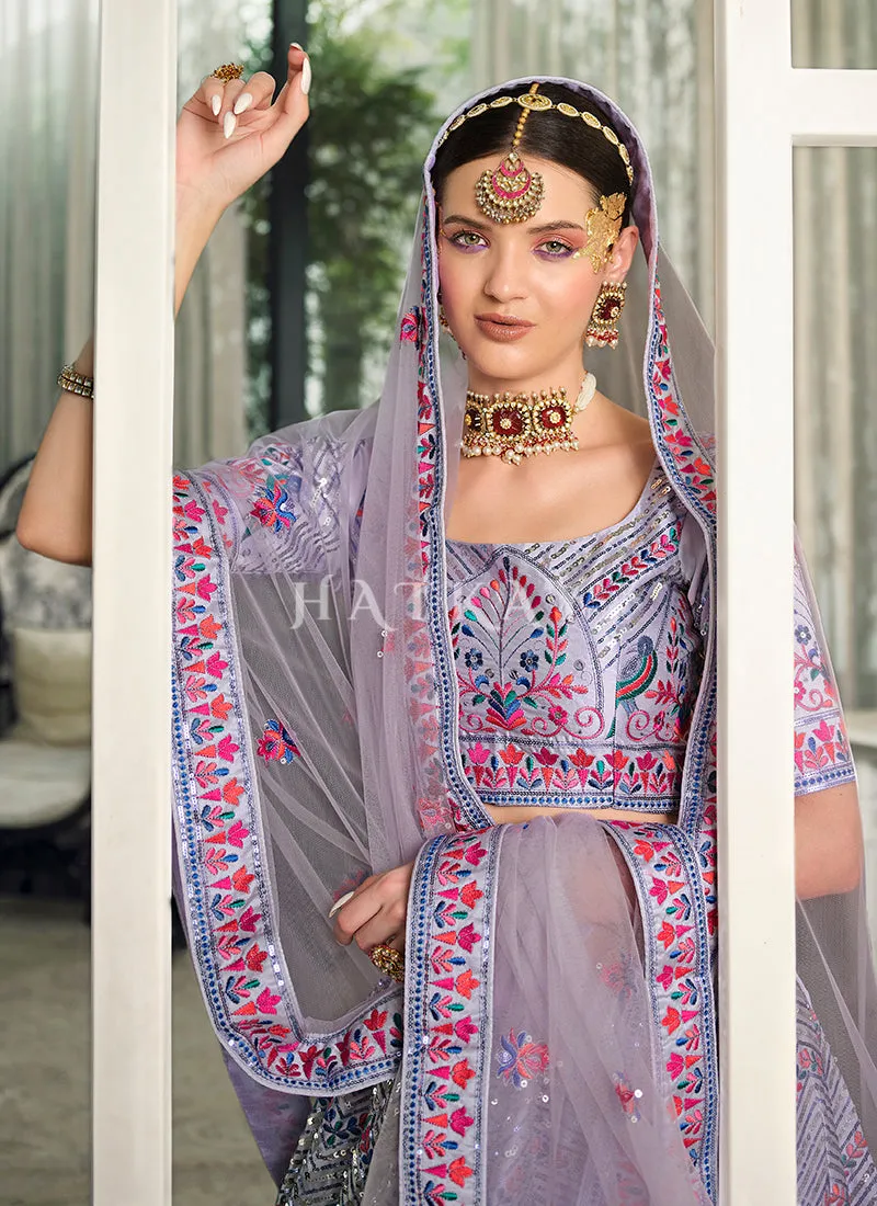 Lavender Embroidery Festive Lehenga Choli