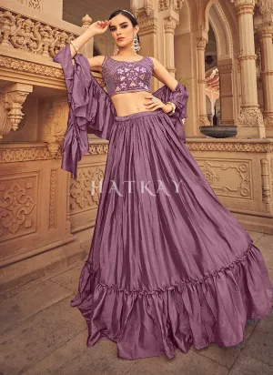 Lavender Mirror Work Embroidered Festive Lehenga Choli