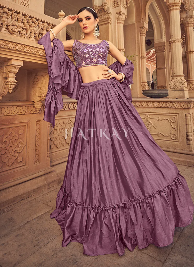 Lavender Mirror Work Embroidered Festive Lehenga Choli