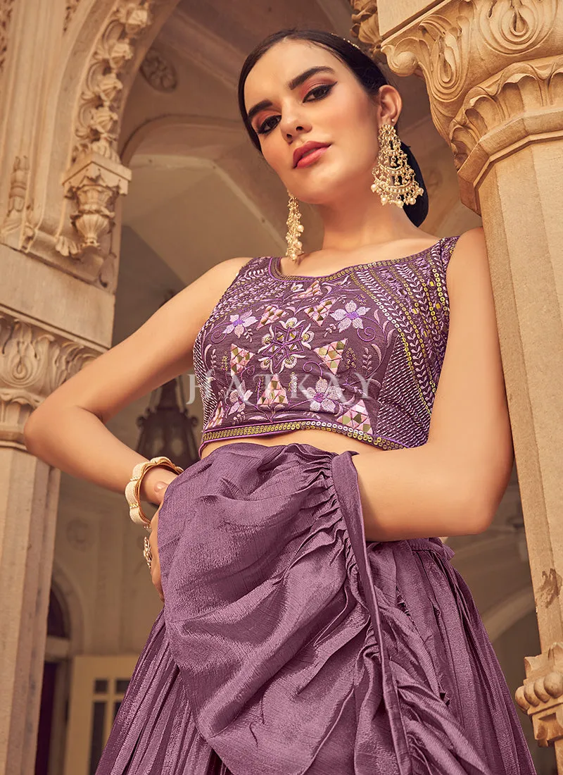 Lavender Mirror Work Embroidered Festive Lehenga Choli