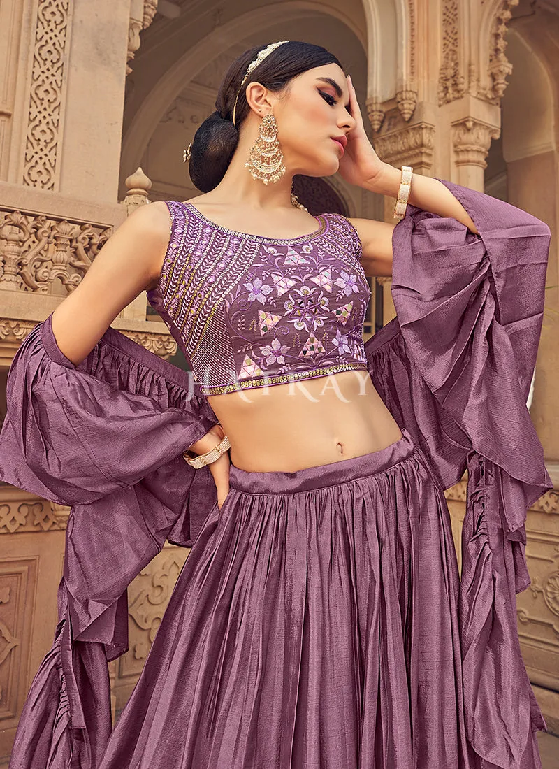 Lavender Mirror Work Embroidered Festive Lehenga Choli