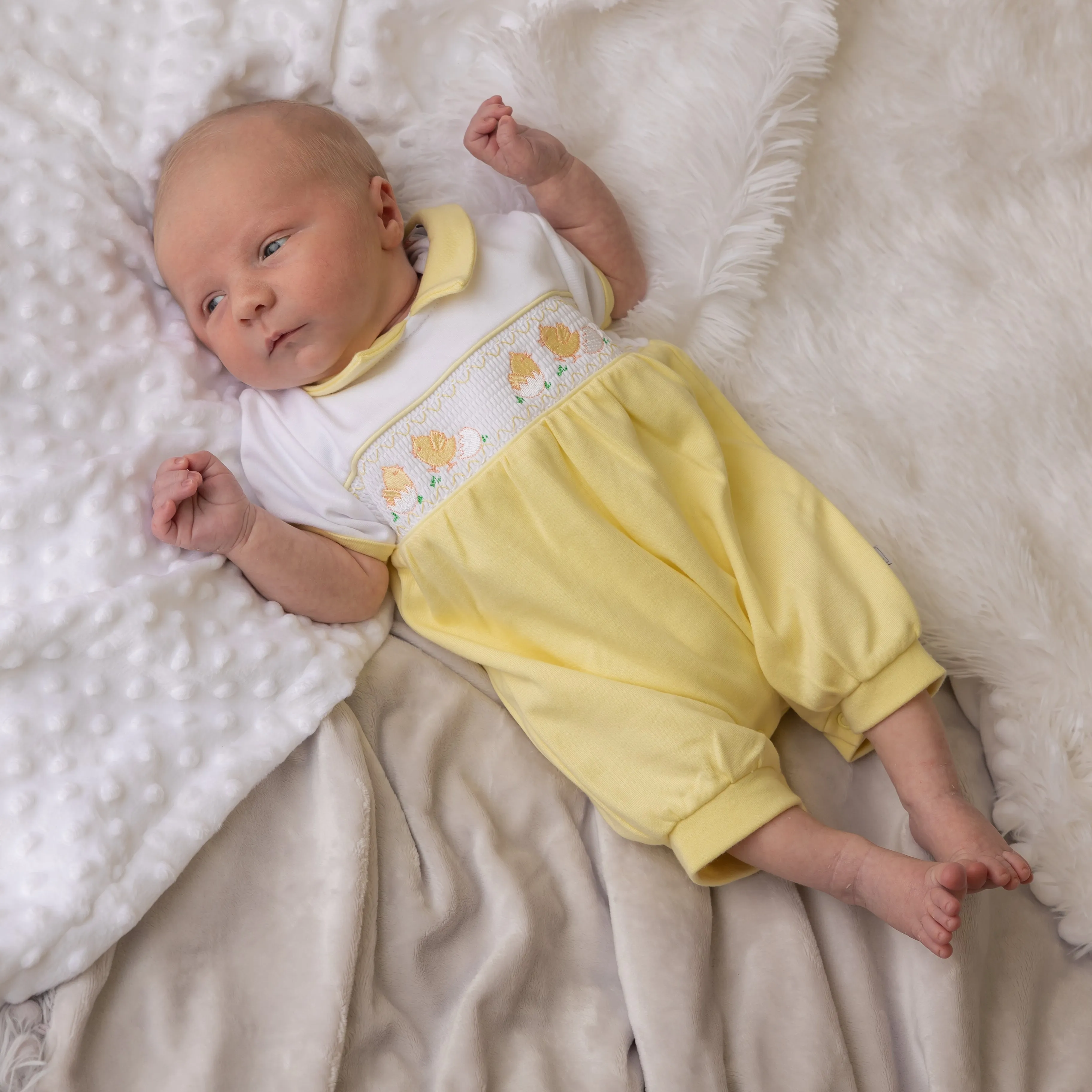 Lemon 'Little Chicks' Smocked Romper