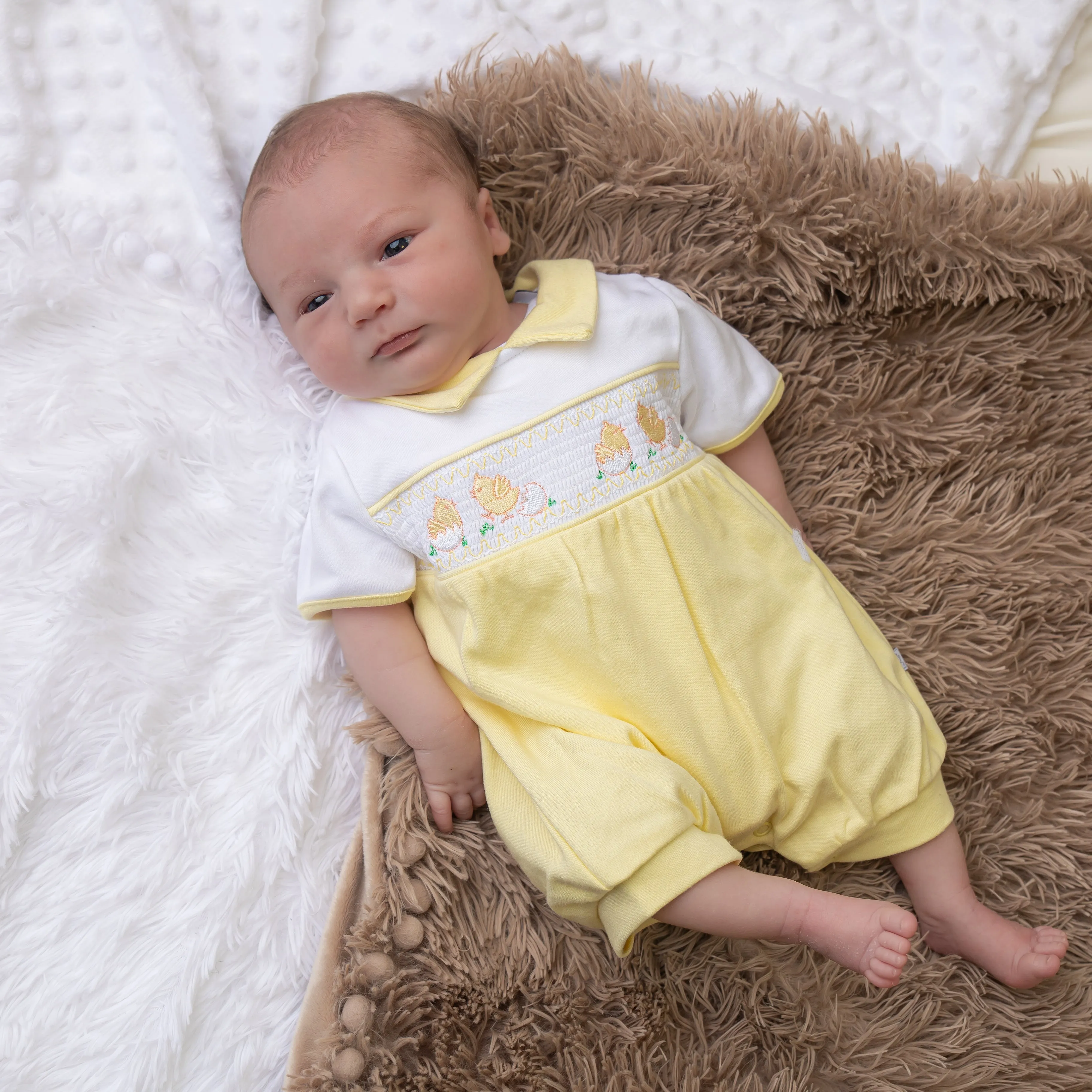 Lemon 'Little Chicks' Smocked Romper
