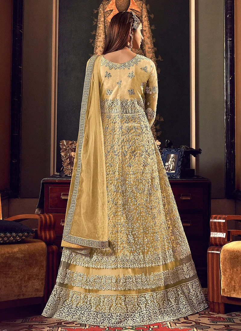 Lemon Yellow Designer Embroidered Wedding Anarkali Suit