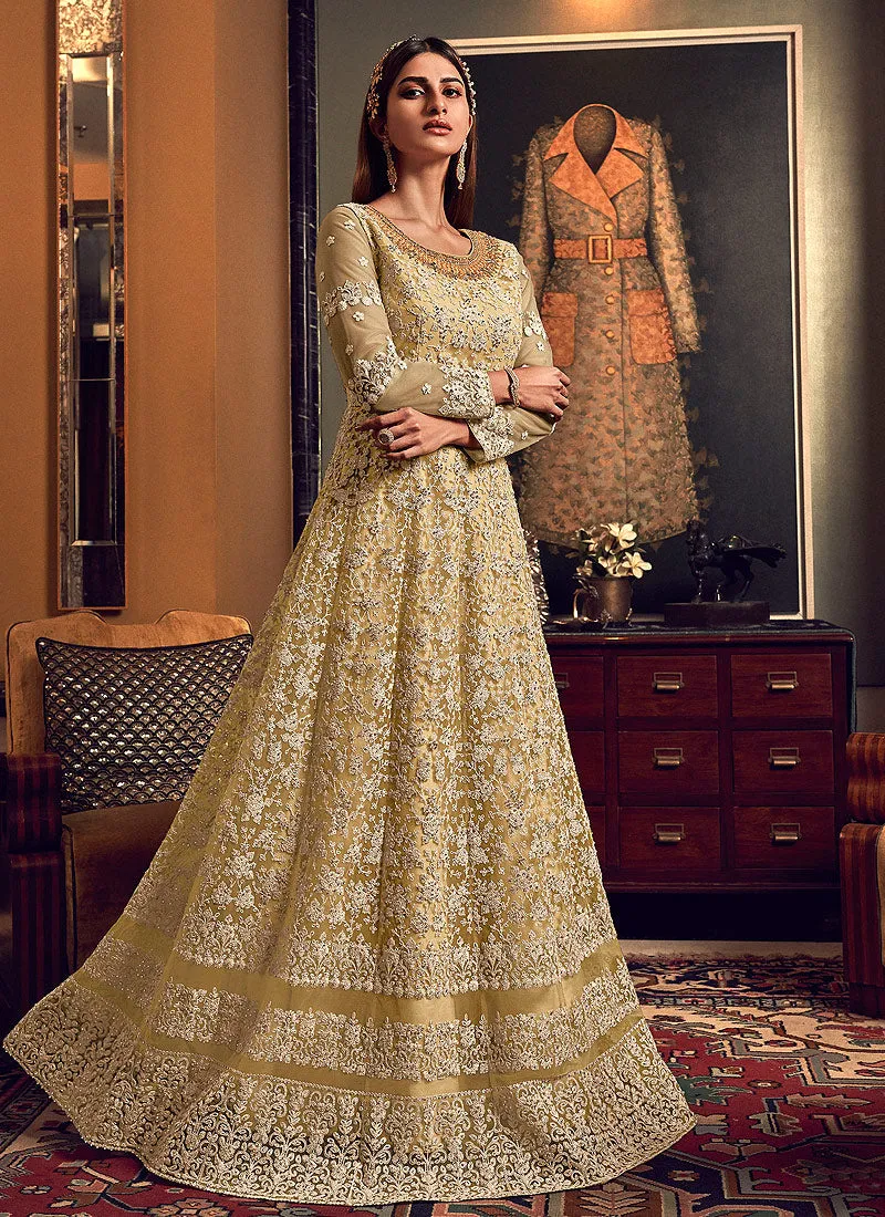 Lemon Yellow Designer Embroidered Wedding Anarkali Suit