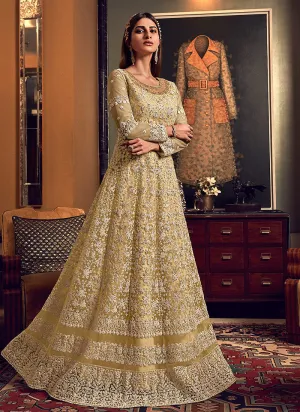 Lemon Yellow Designer Embroidered Wedding Anarkali Suit