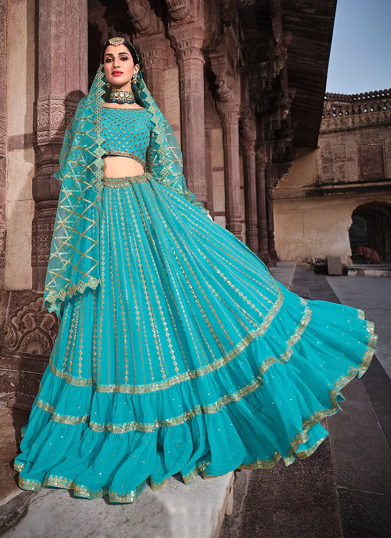 Light Blue Zari Embroidered Traditional Lehenga Choli