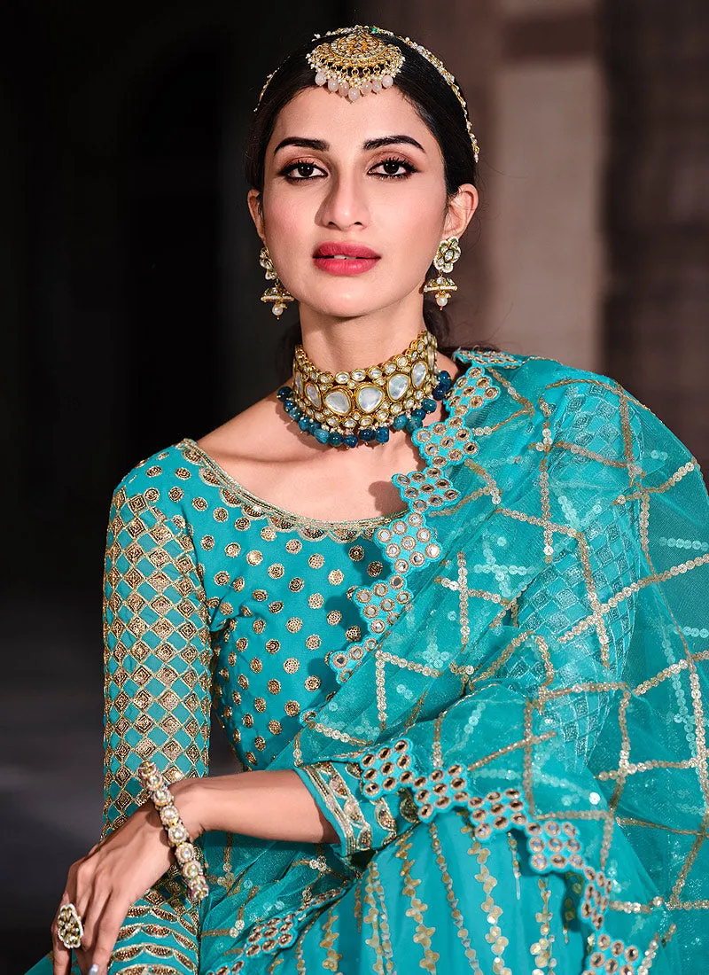 Light Blue Zari Embroidered Traditional Lehenga Choli