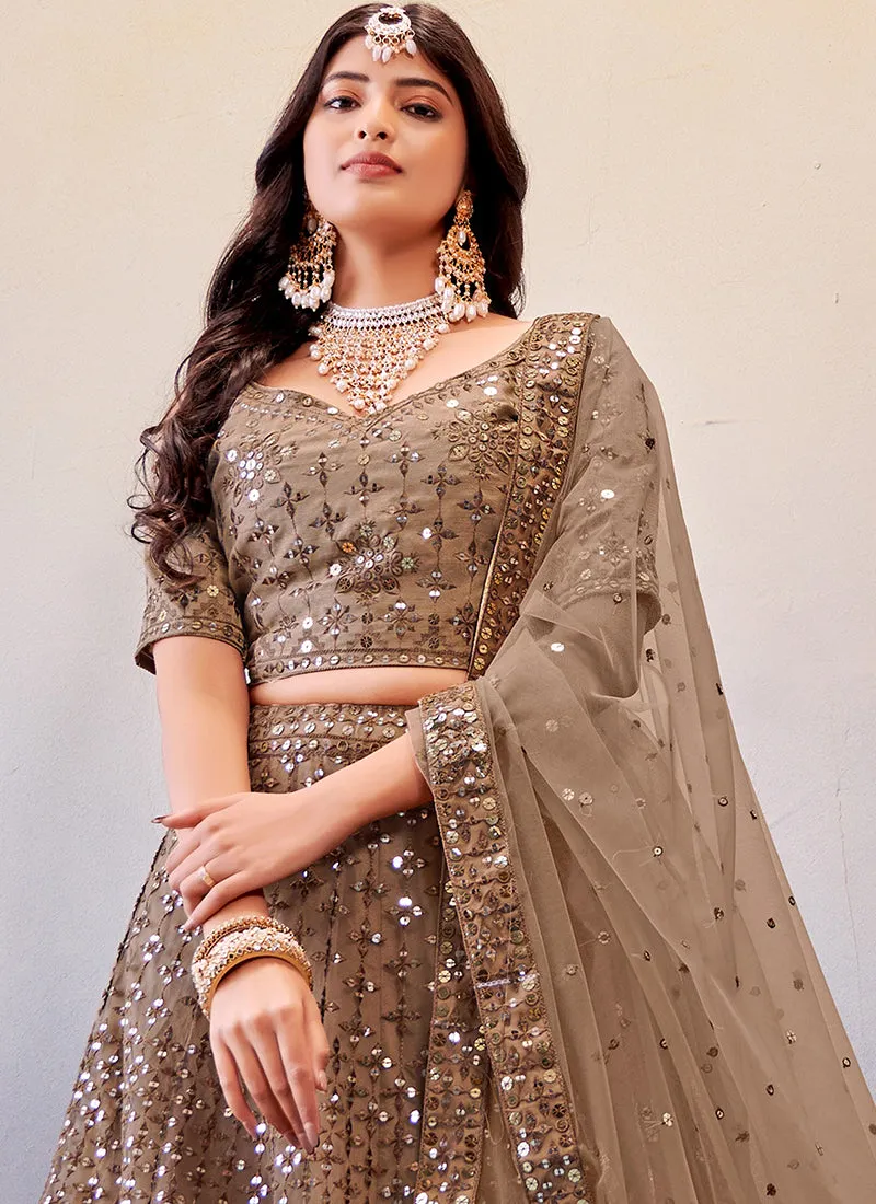 Light Brown Sequence Embroidery Wedding Lehenga Choli