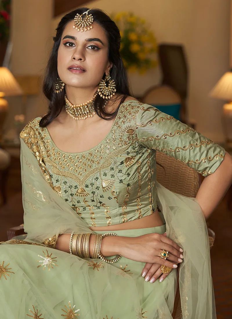 Light Green Sequence Embroidery Designer Lehenga Choli