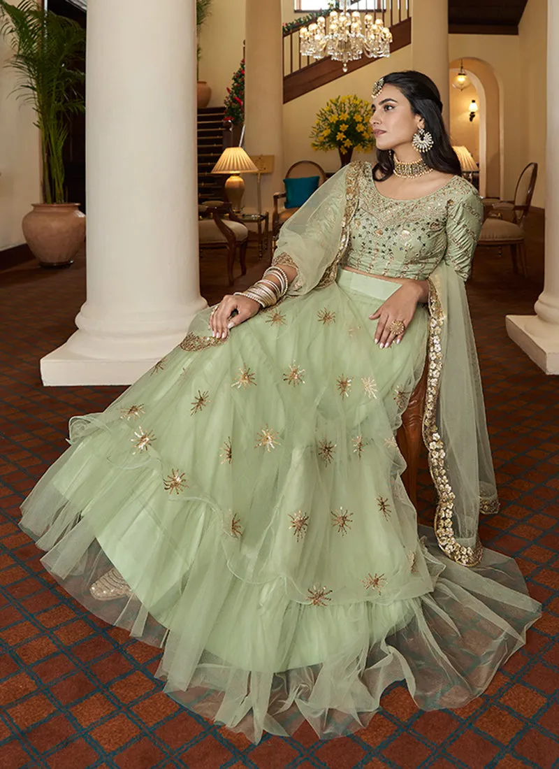 Light Green Sequence Embroidery Designer Lehenga Choli