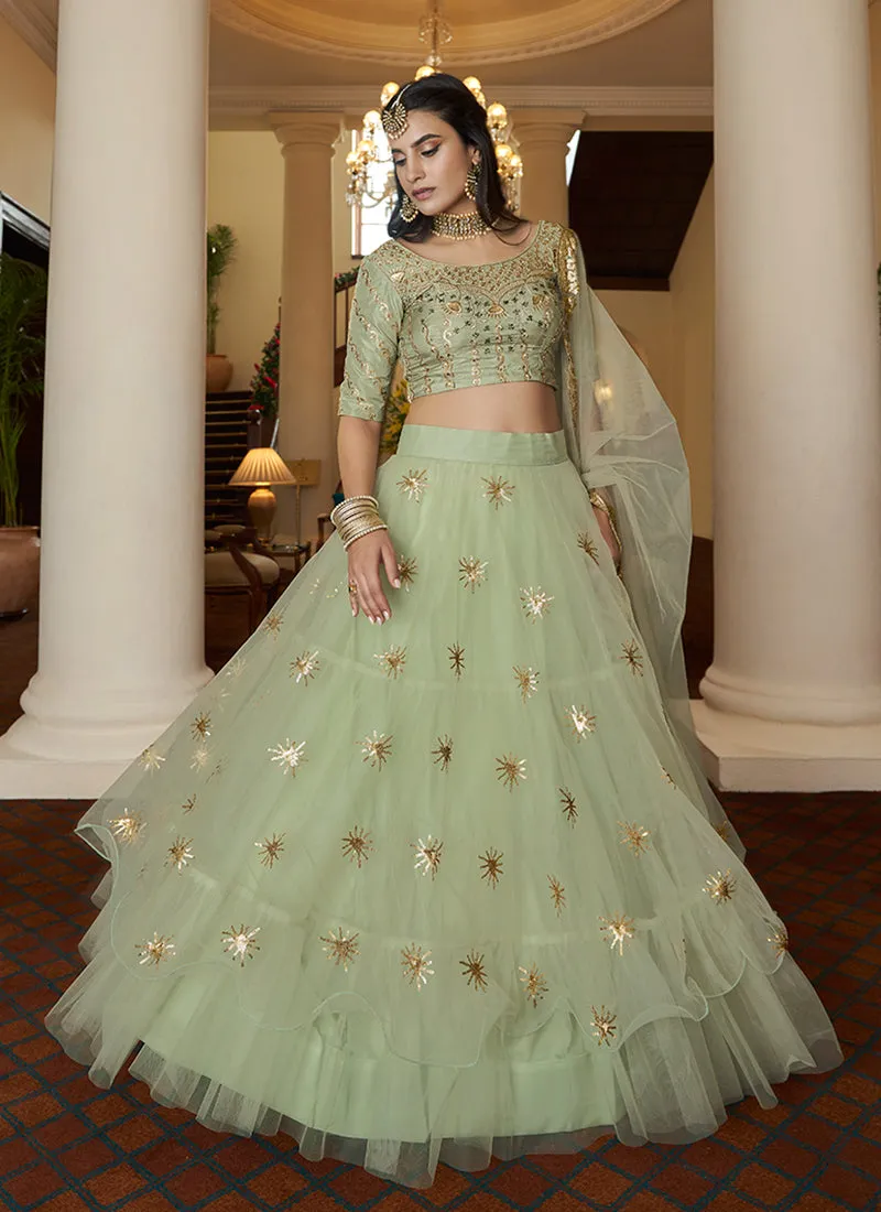 Light Green Sequence Embroidery Designer Lehenga Choli