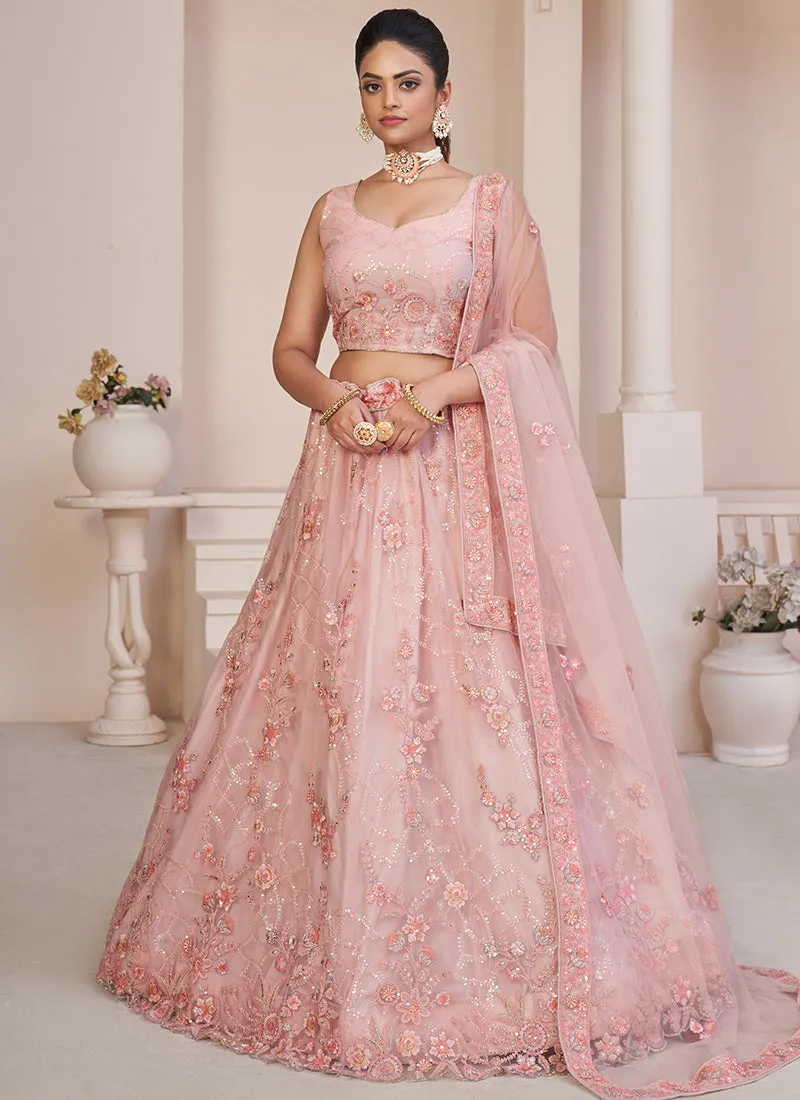 Light Pink Sequence Embroidery Lehenga Choli