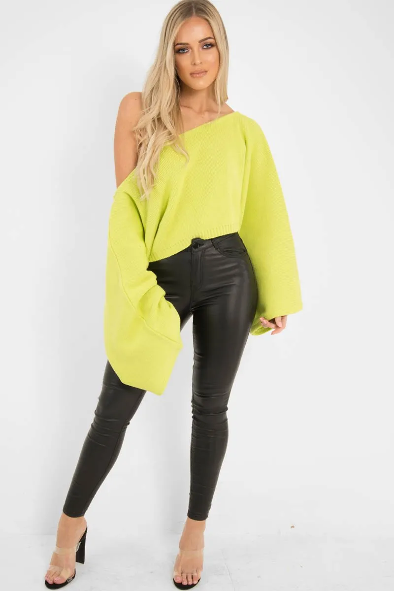 Lime Green Cropped Batwing Jumper - Carmin