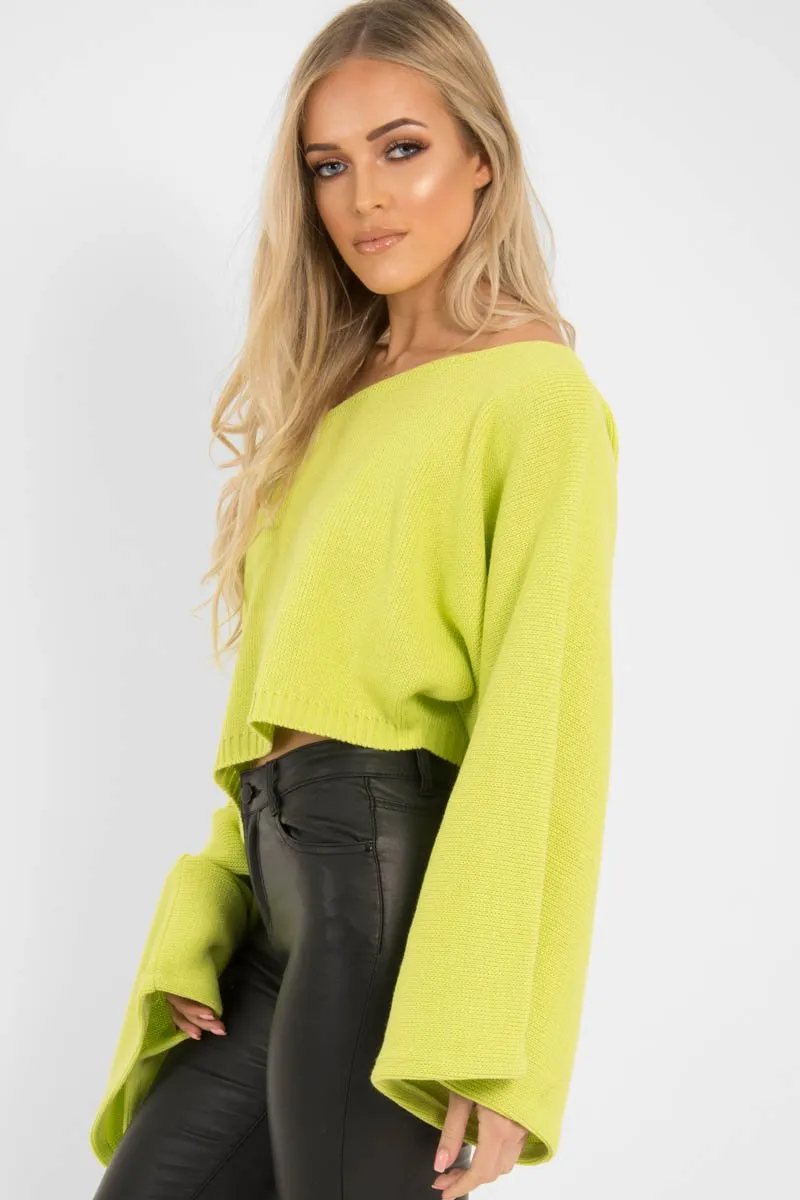 Lime Green Cropped Batwing Jumper - Carmin