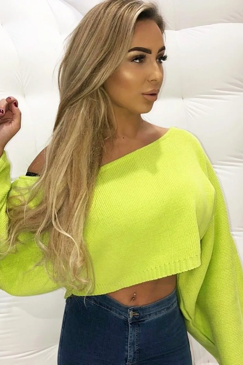 Lime Green Cropped Batwing Jumper - Carmin