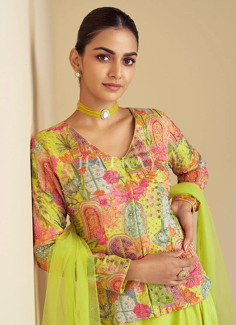 Lime Green Designer Sharara Suit