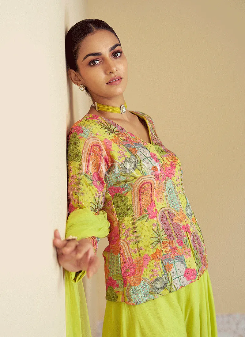 Lime Green Designer Sharara Suit