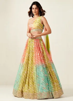 Lime Green Multicoloured Embroidery Wedding Lehenga Choli