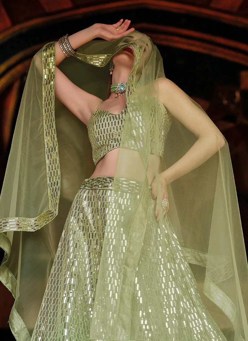 Lime Green Sequence Embroidered Designer Lehenga Choli