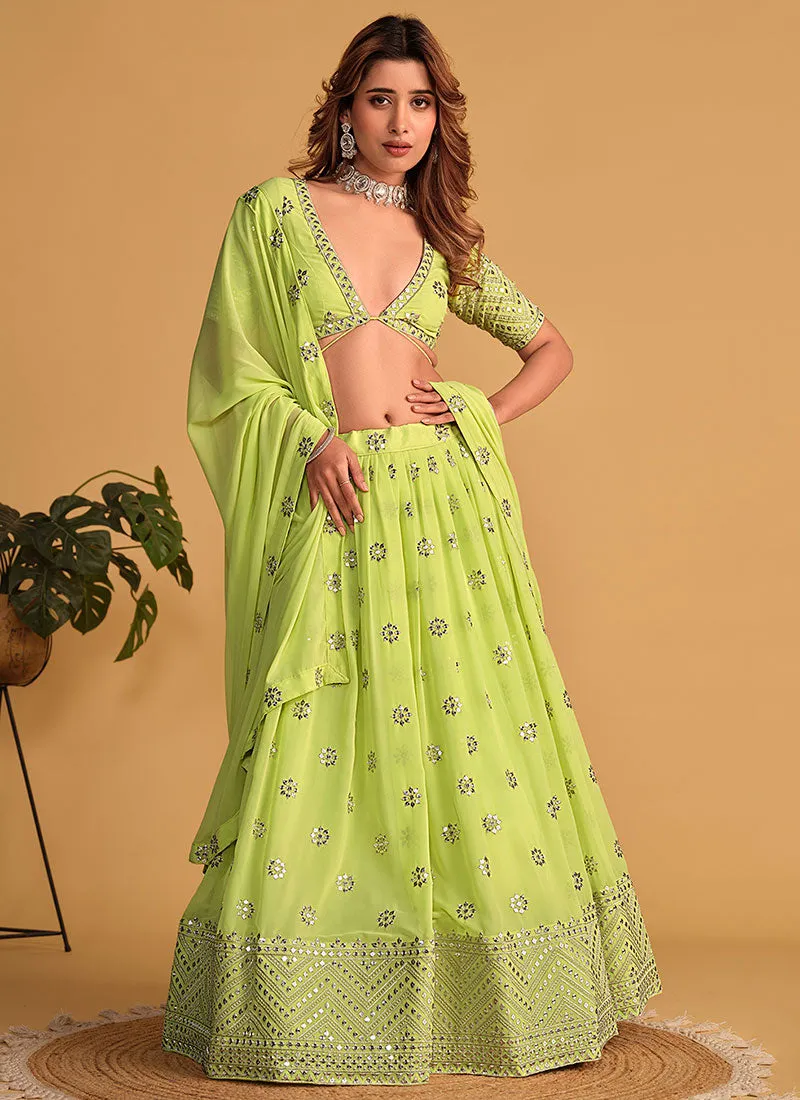 Lime Green Sequence Embroidery Wedding Lehenga Choli