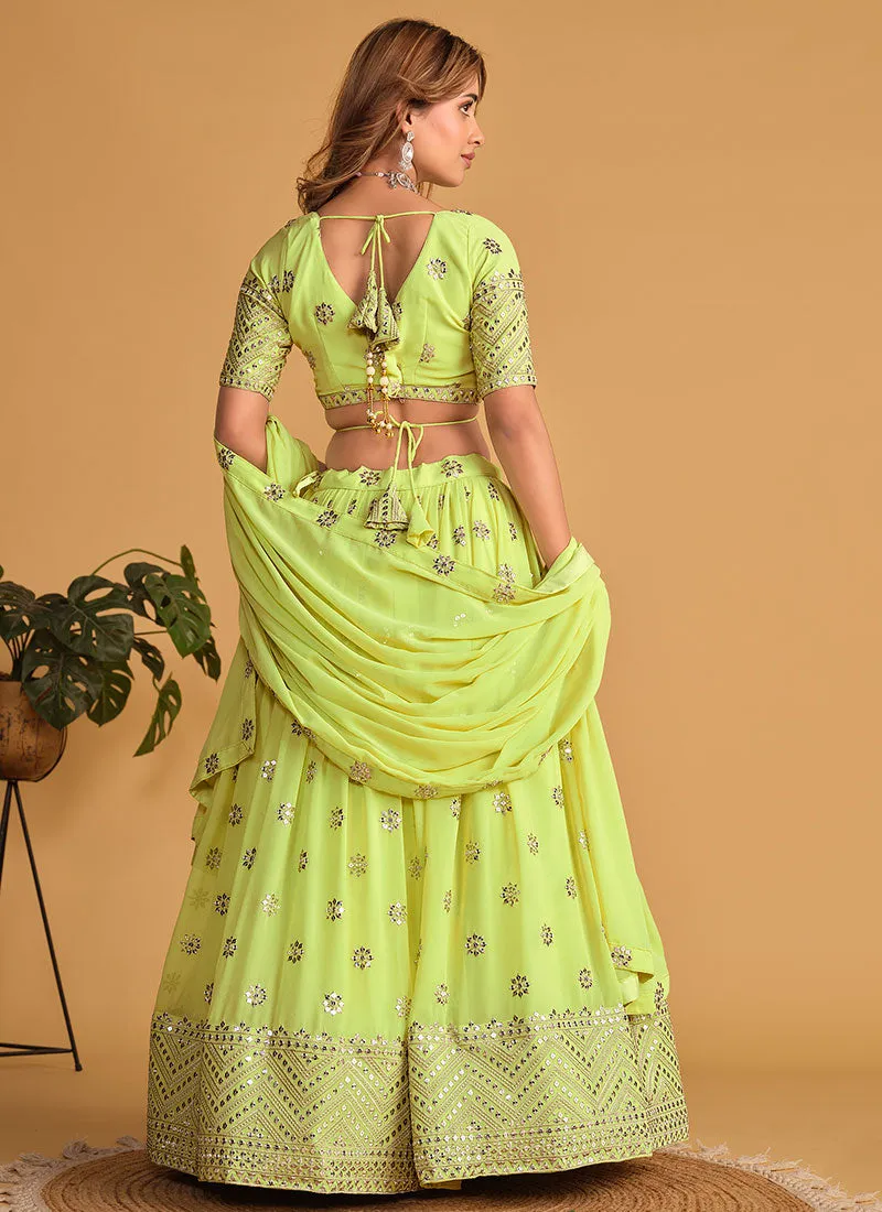 Lime Green Sequence Embroidery Wedding Lehenga Choli