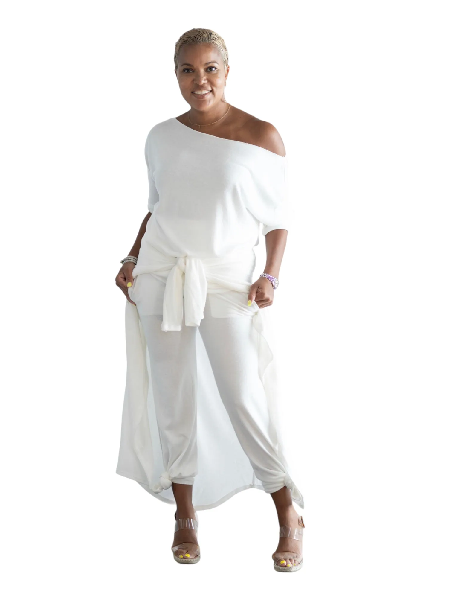 Lisa -Zen Dress w/pockets - White - TN-51