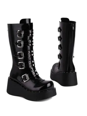 Lolita Boots Round Toe Zipper PU Leather Black Lolita Footwear