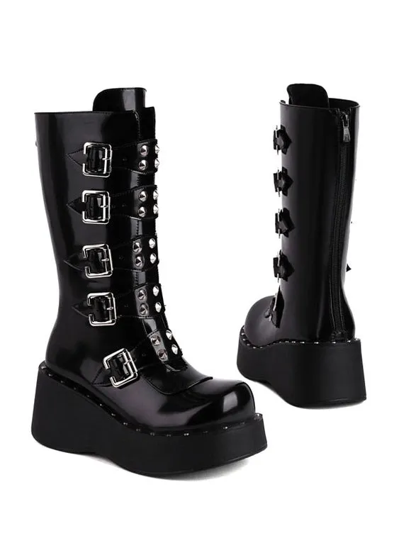 Lolita Boots Round Toe Zipper PU Leather Black Lolita Footwear