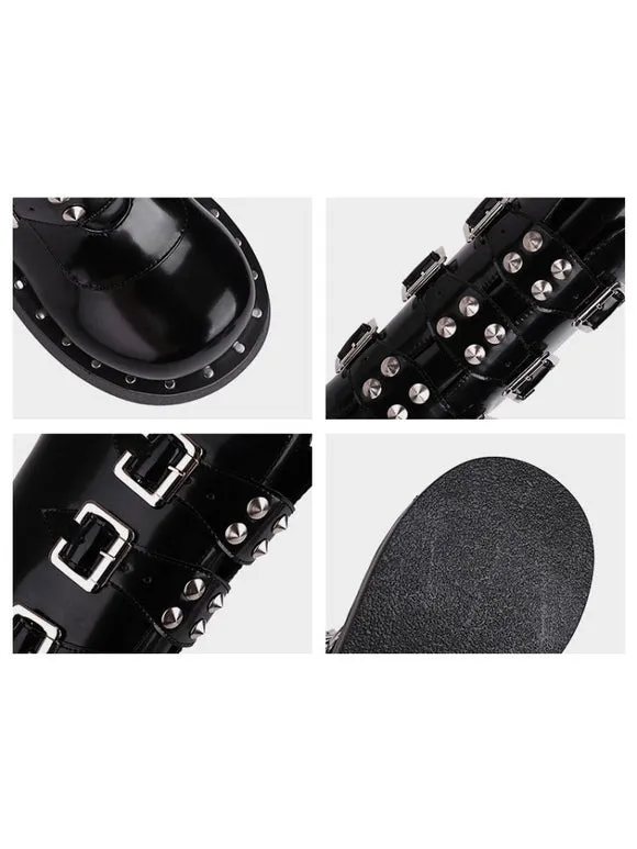 Lolita Boots Round Toe Zipper PU Leather Black Lolita Footwear