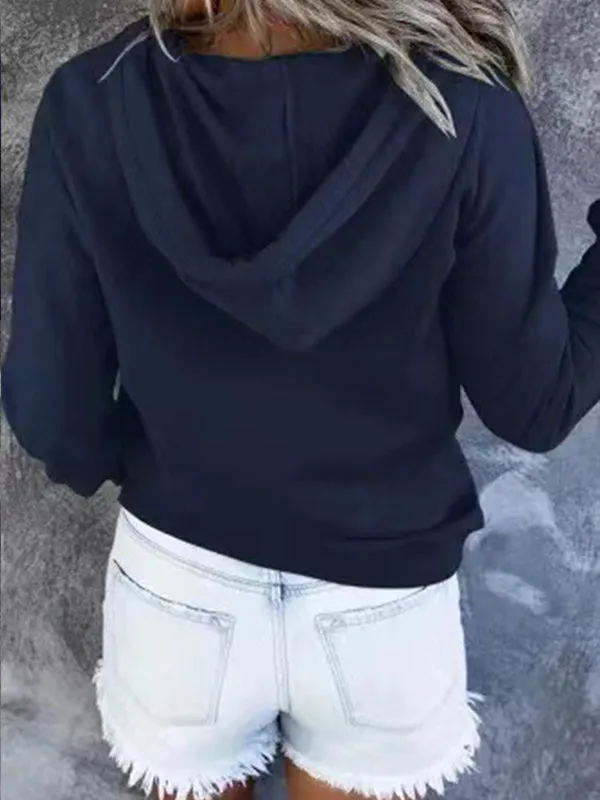 Loose Casual Button Collar Drawstring Pocket Hoodie