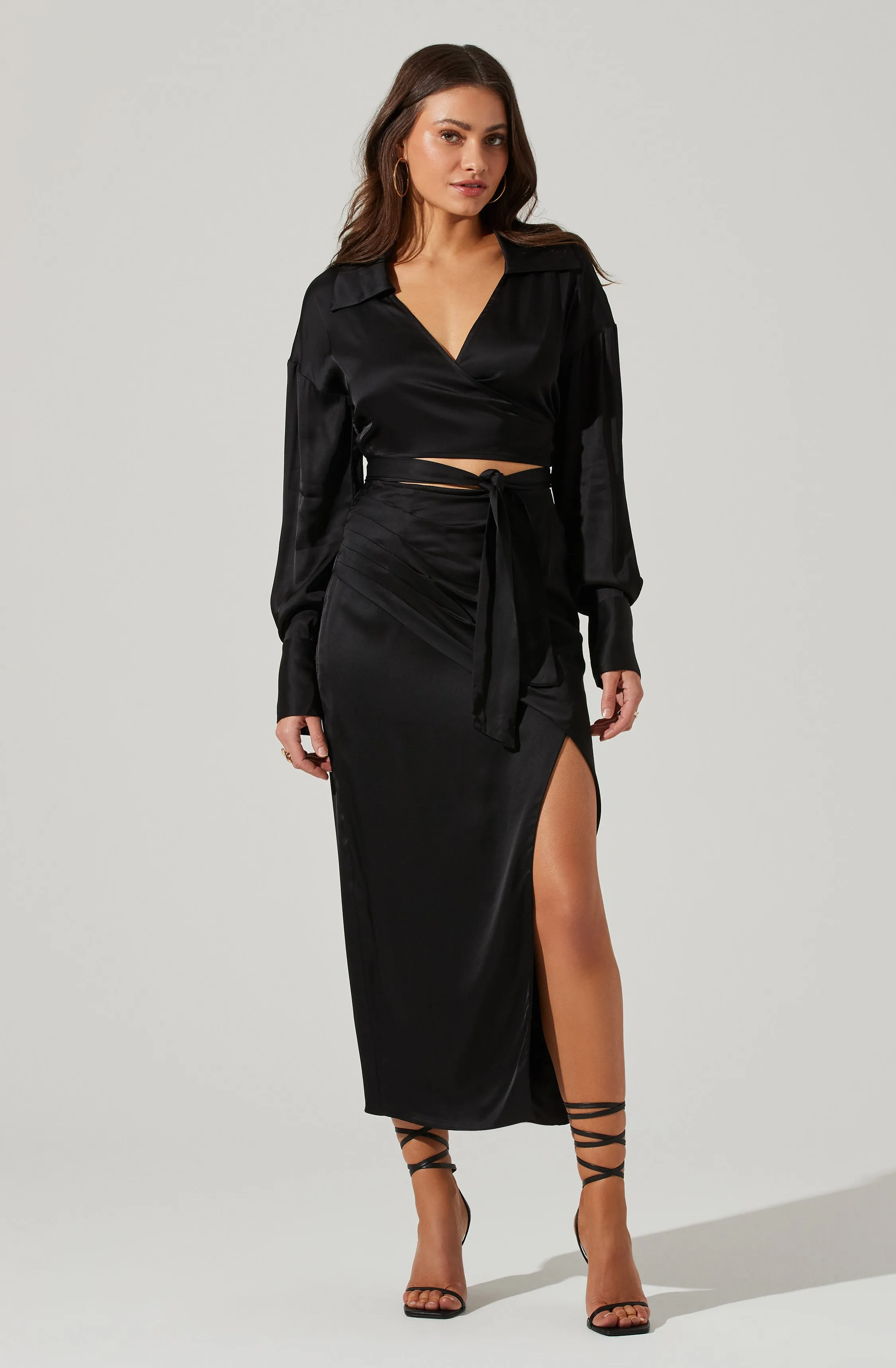 Loretta Satin Cropped Tie Waist Top