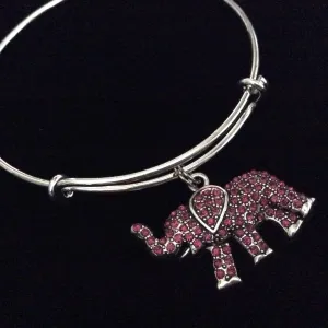 Lucky Crystal Elephant Charm Silver Adjustable Wire Bangle Bracelet Expandable Trendy Stacking
