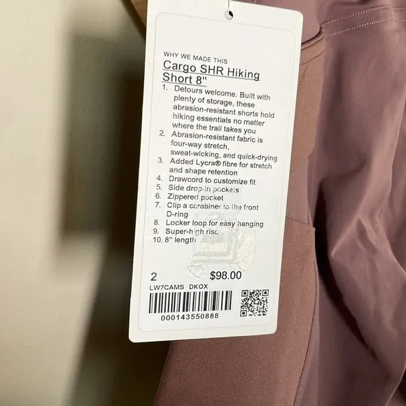 Lululemon Cargo SHR Hiking Short 8&quot;- Dark Oxide Hike High-rise SZ 2 NWT