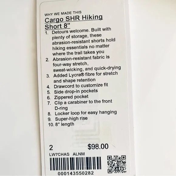 Lululemon Cargo SHR Hiking Short 8&quot; Gym Athletic Athleisure Activewear Size 2