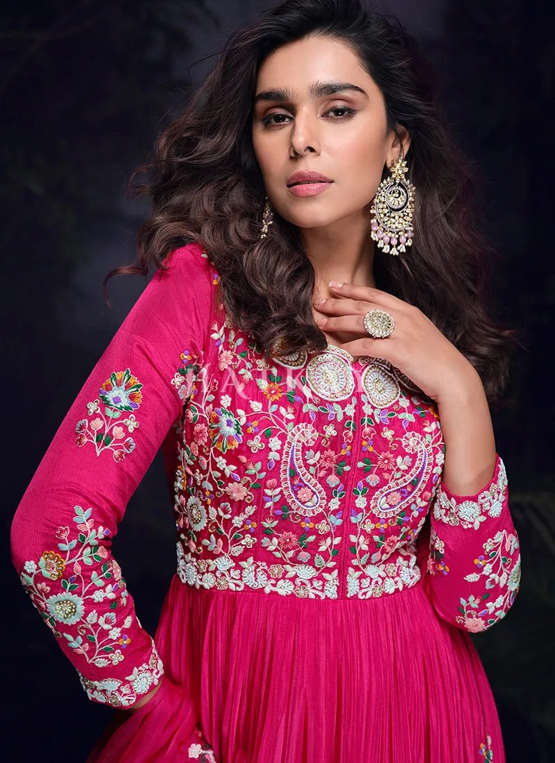Magenta Pink Handwork Designer Gown