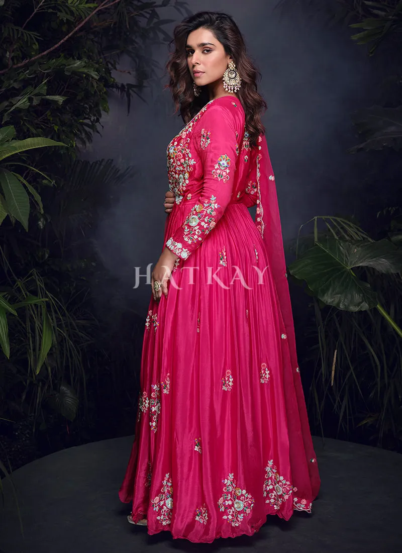 Magenta Pink Handwork Designer Gown