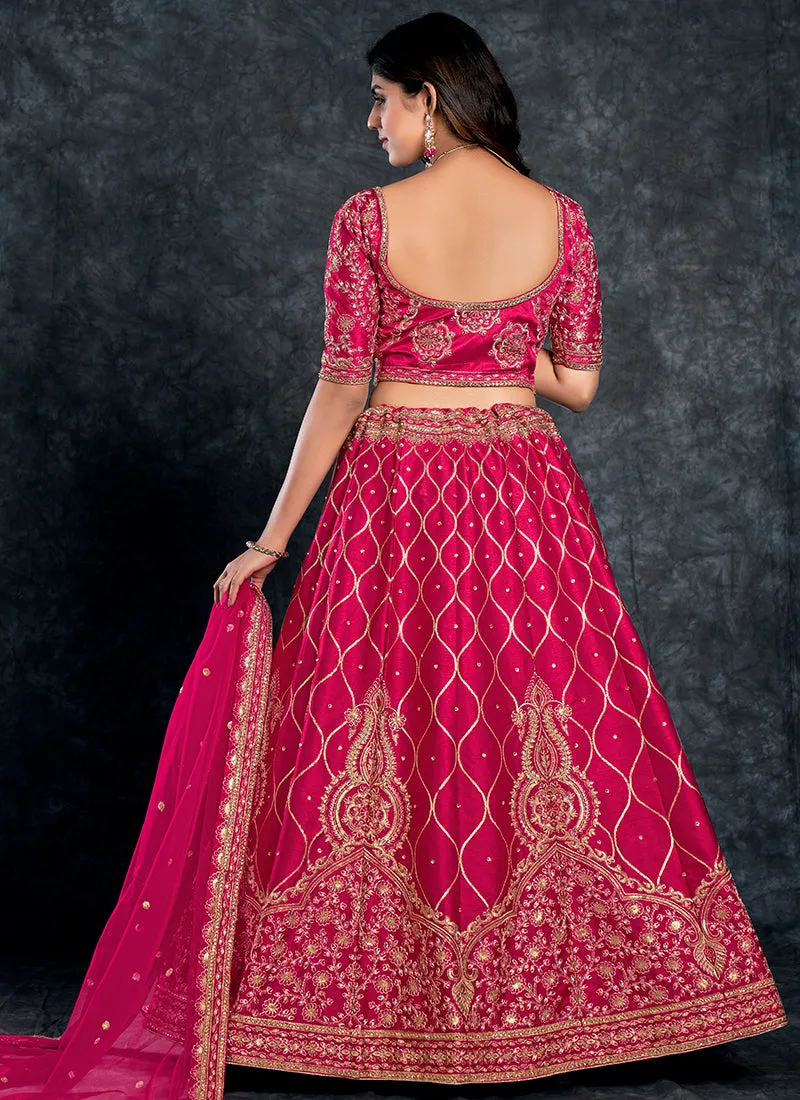Magenta Zarkan Embroidery Silk Wedding Lehenga Choli