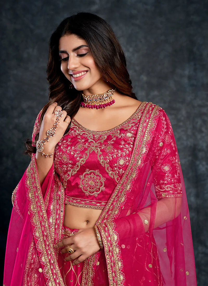 Magenta Zarkan Embroidery Silk Wedding Lehenga Choli