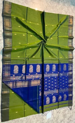 Maheshwari Silk Sari In Green & Blue