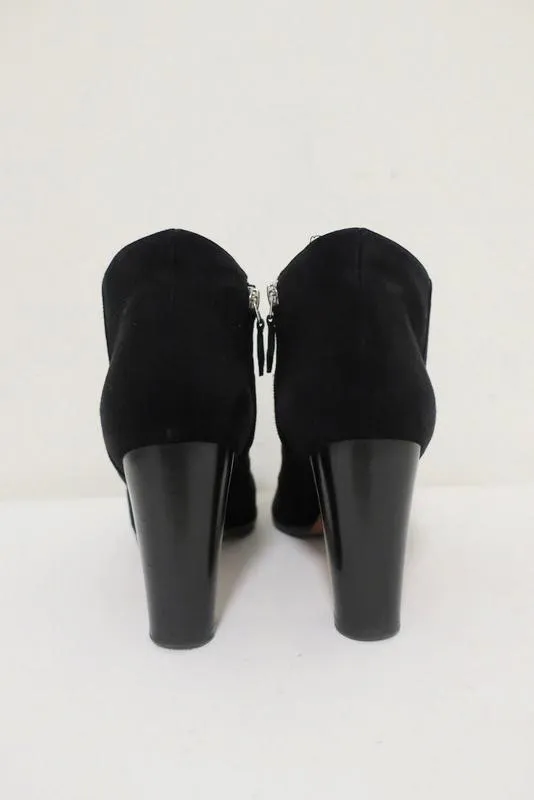 Manolo Blahnik Brusta Ankle Boots Black Suede Size 38.5 High Heel Booties